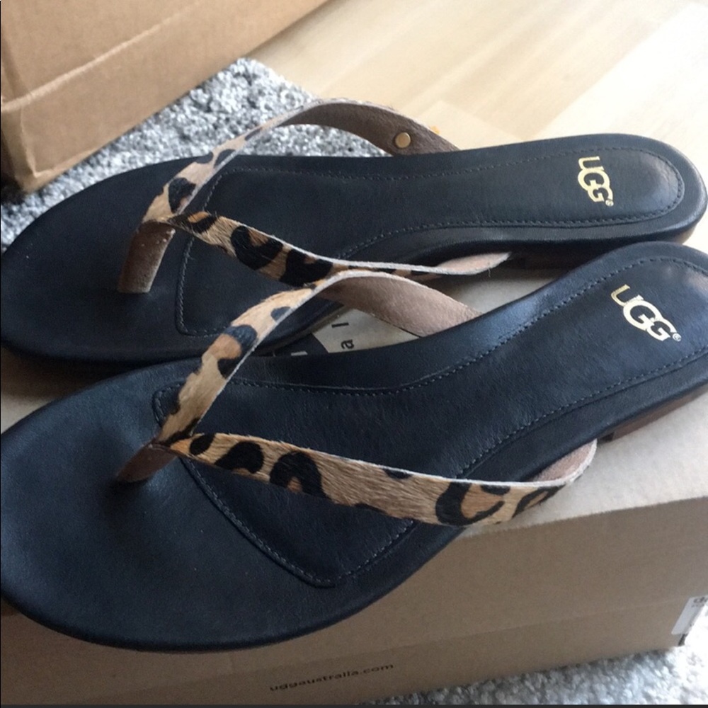 UGG Calf Hair Leopard Print Sandals
